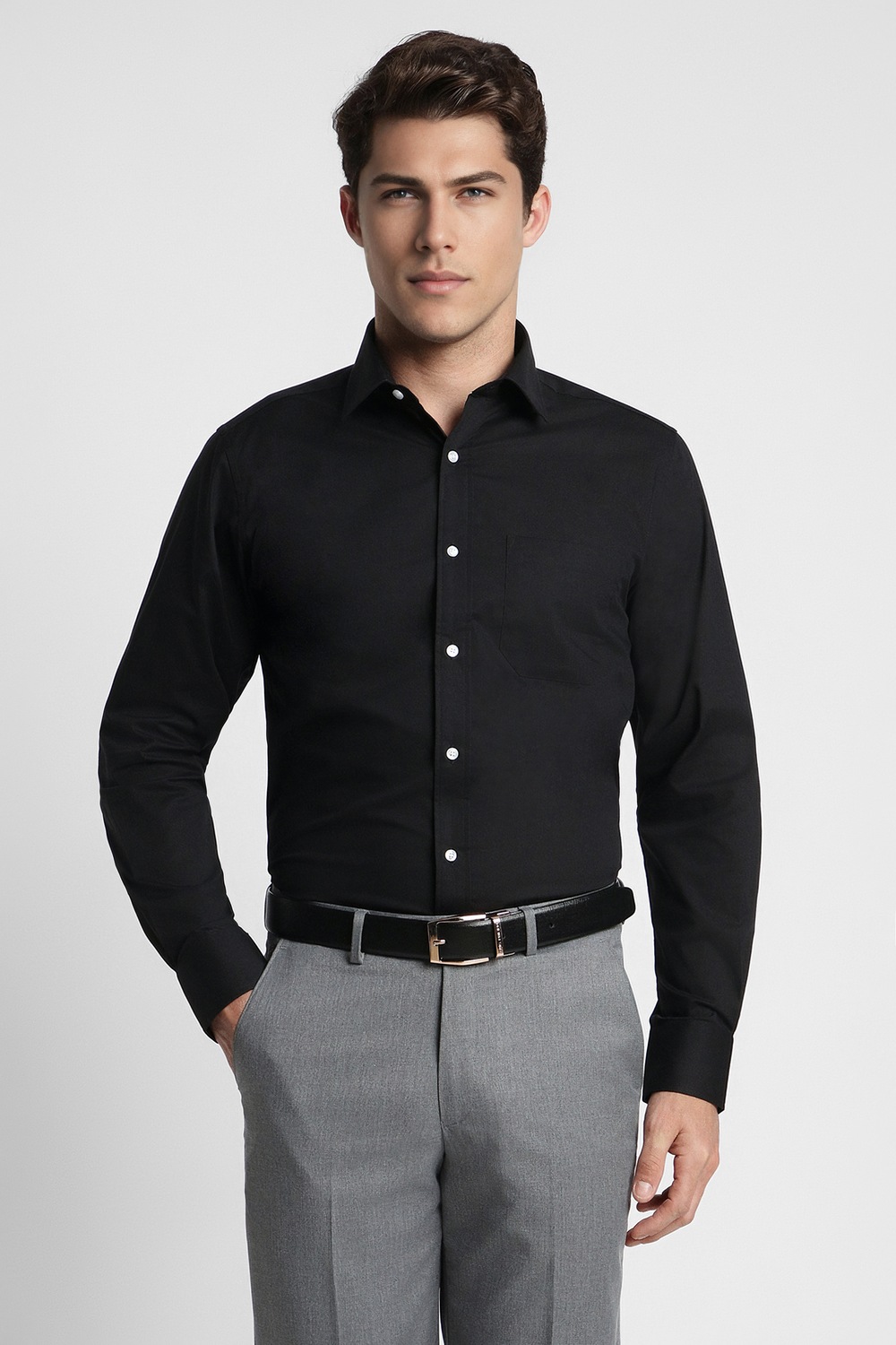 Men Black Slim Fit Full Sleeves Formal Shirt