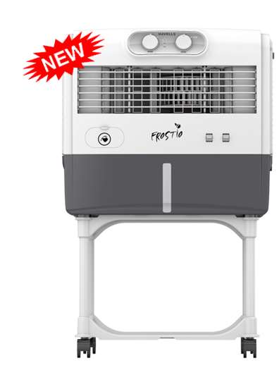 Havells Frostio 50L Window Air Cooler for Home+ Trolley | Low Noise, 3 Speed Settings | Powerful Air Delivery | 3 Pin Power Cord | Everlast Pump | High Density Honeycomb Pads | Heavy Duty (White/Light