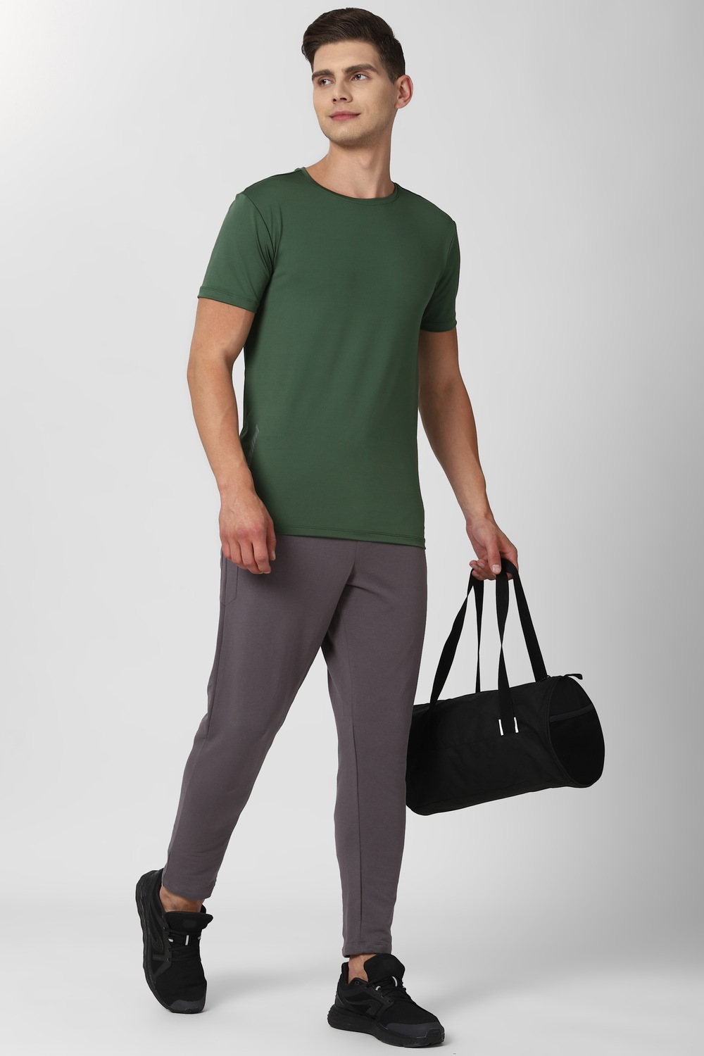 Men Olive Solid Round Crew Neck Crew Neck T-shirt