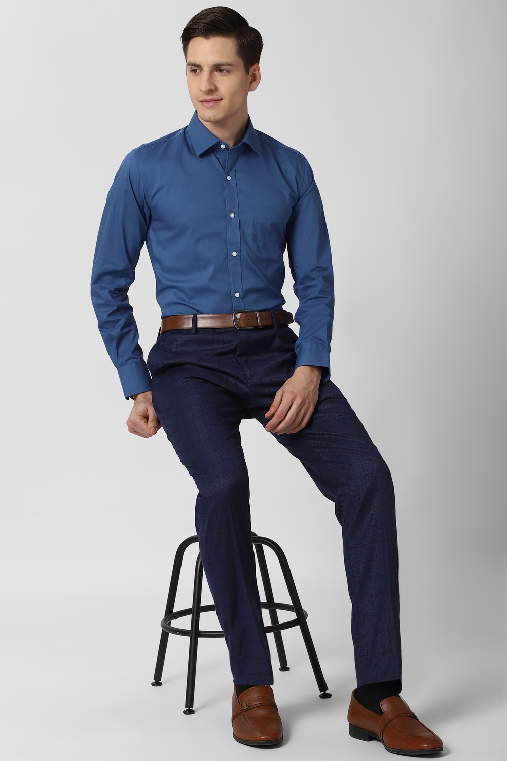 Men Navy Slim Fit Full Sleeves Formal Shirt