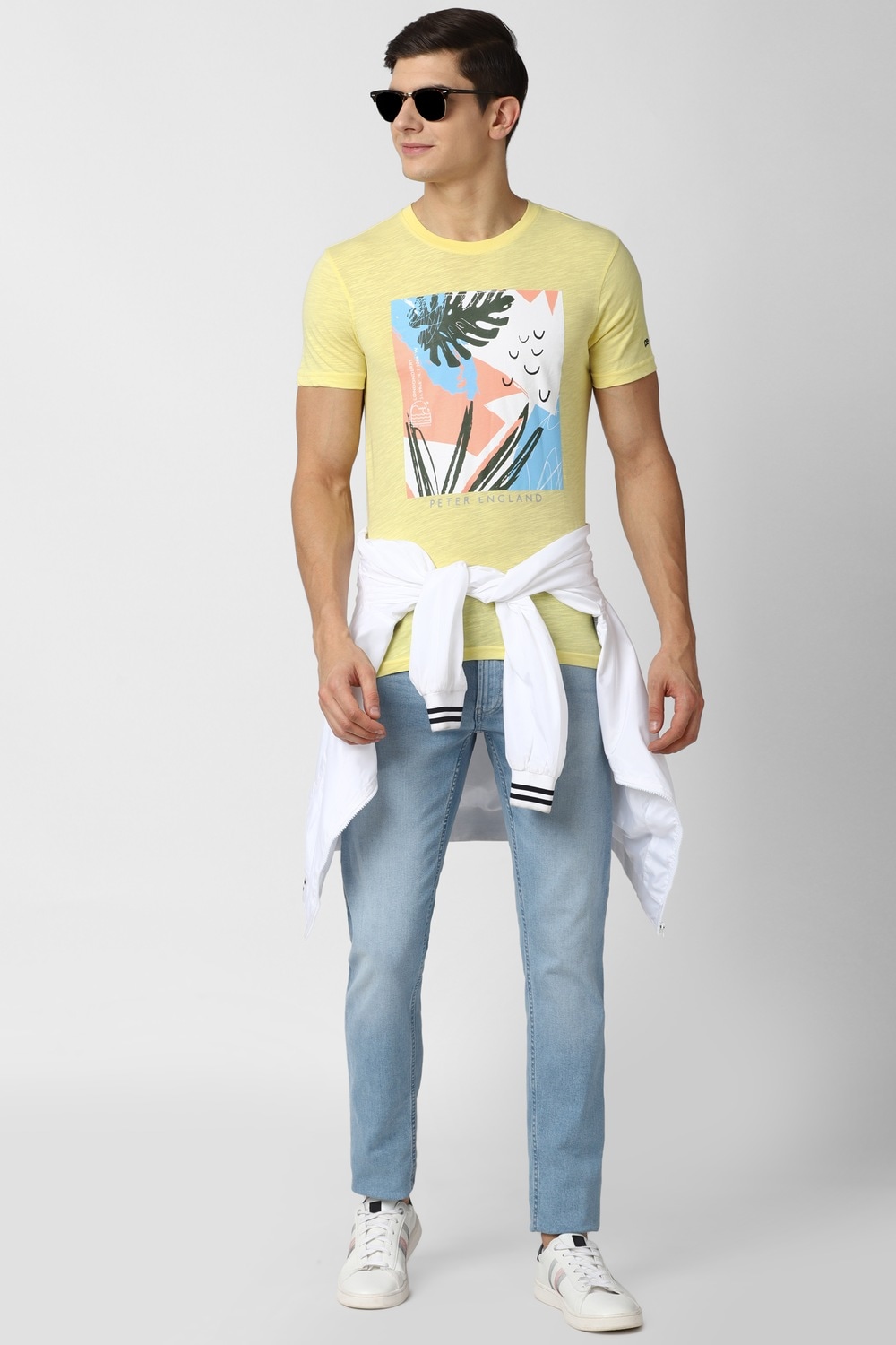 Men Yellow Graphic Print Round Crew Neck Crew Neck T-shirt