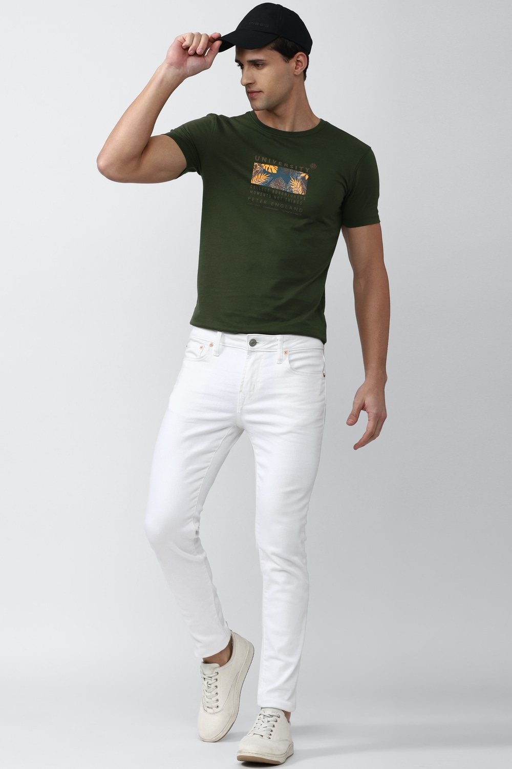 Men Olive Graphic Print Round Crew Neck Crew Neck T-shirt