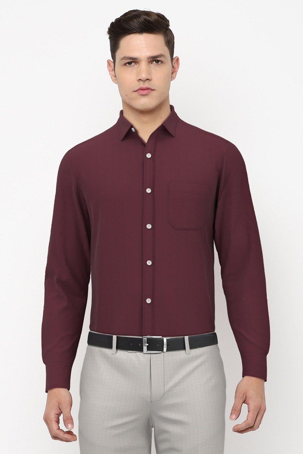 Men Maroon Regular Fit Full Sleeves Formal Shirt