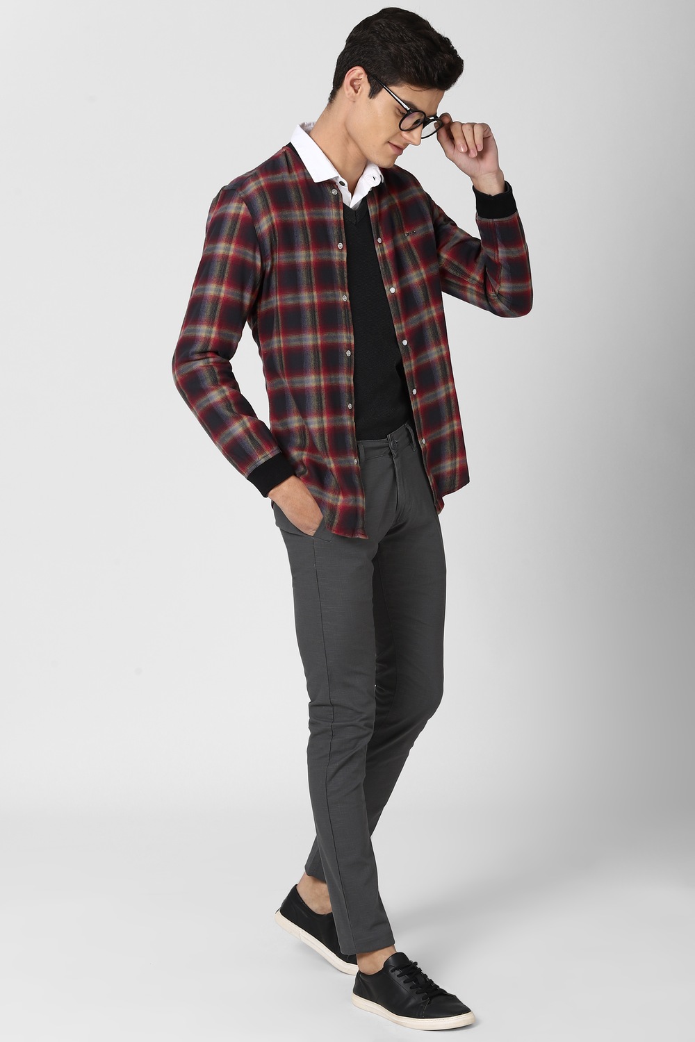 Men Black Super Slim Fit Check Full Sleeves Casual Shirt