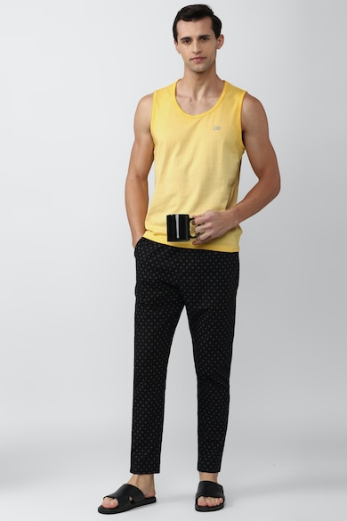 Men Yellow Solid Round Crew Neck Tank Top