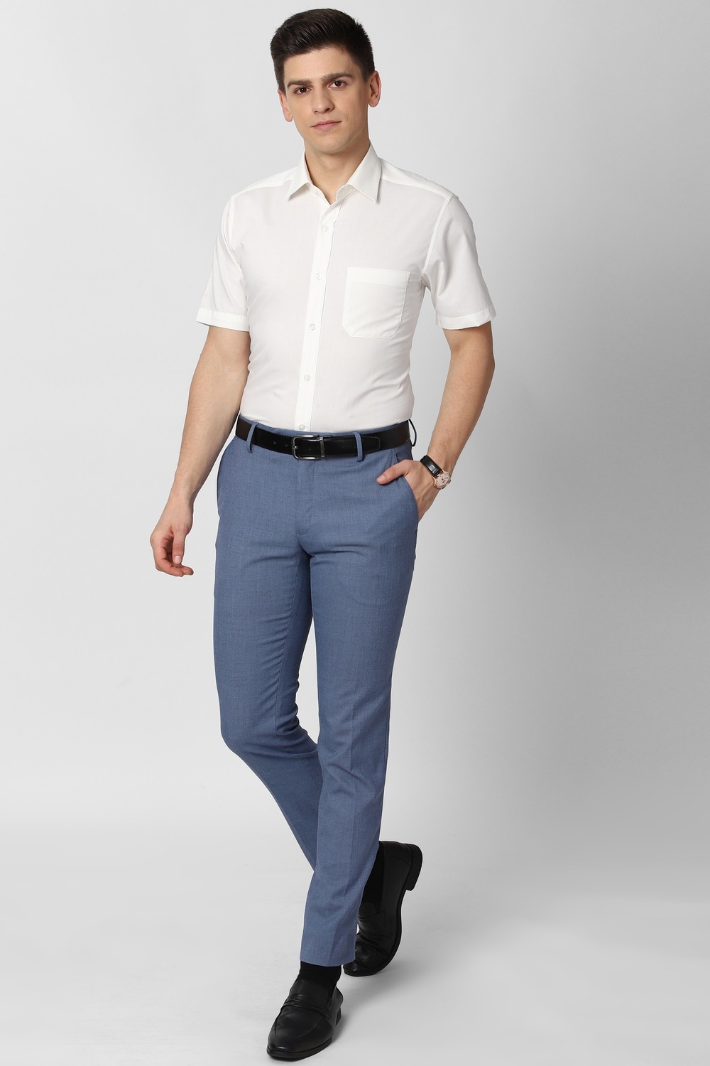 Men White Regular Fit Half Sleeves Formal Shirt