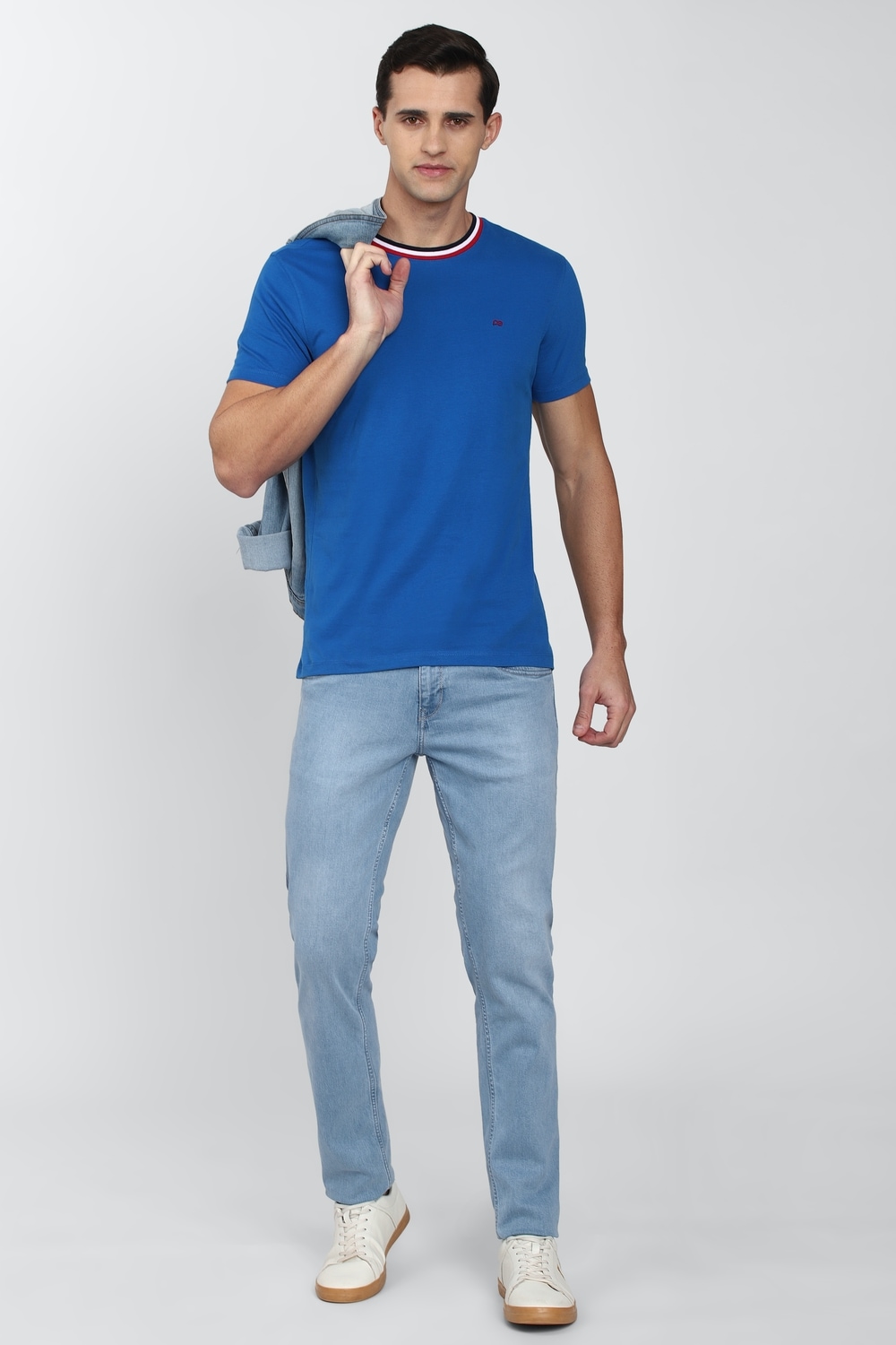 Men Blue Solid Round Crew Neck Crew Neck T-shirt