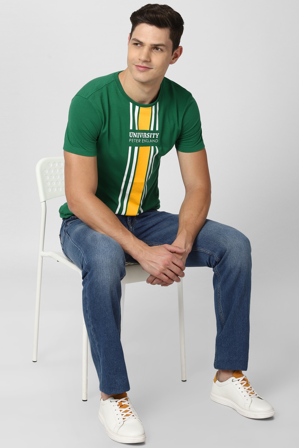 Men Green Graphic Print Round Crew Neck Crew Neck T-shirt