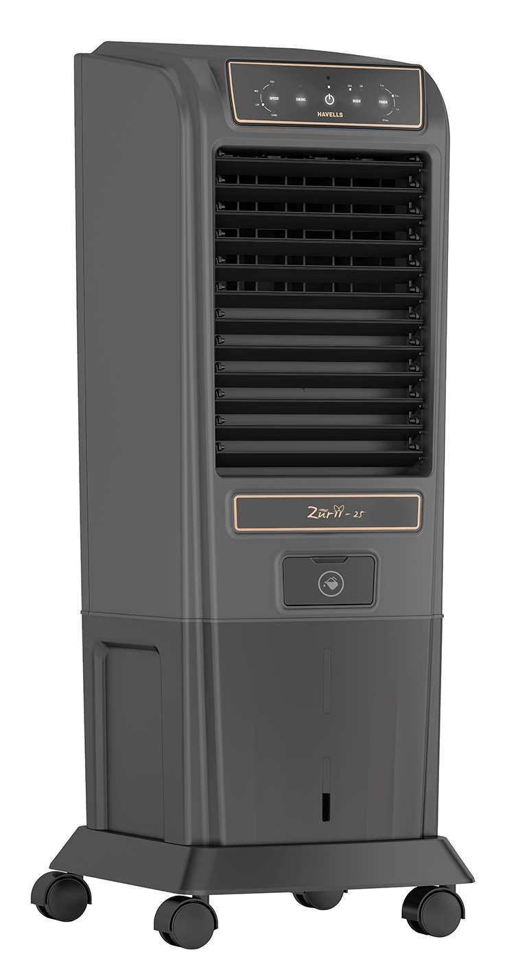 Havells Zurii 25L Tower Air Cooler for home | Electronic Panel with Remote | Powerful Air Delivery | High Density Honeycomb Pads | Ionizer and Dust Filter | Heavy Duty (Black)