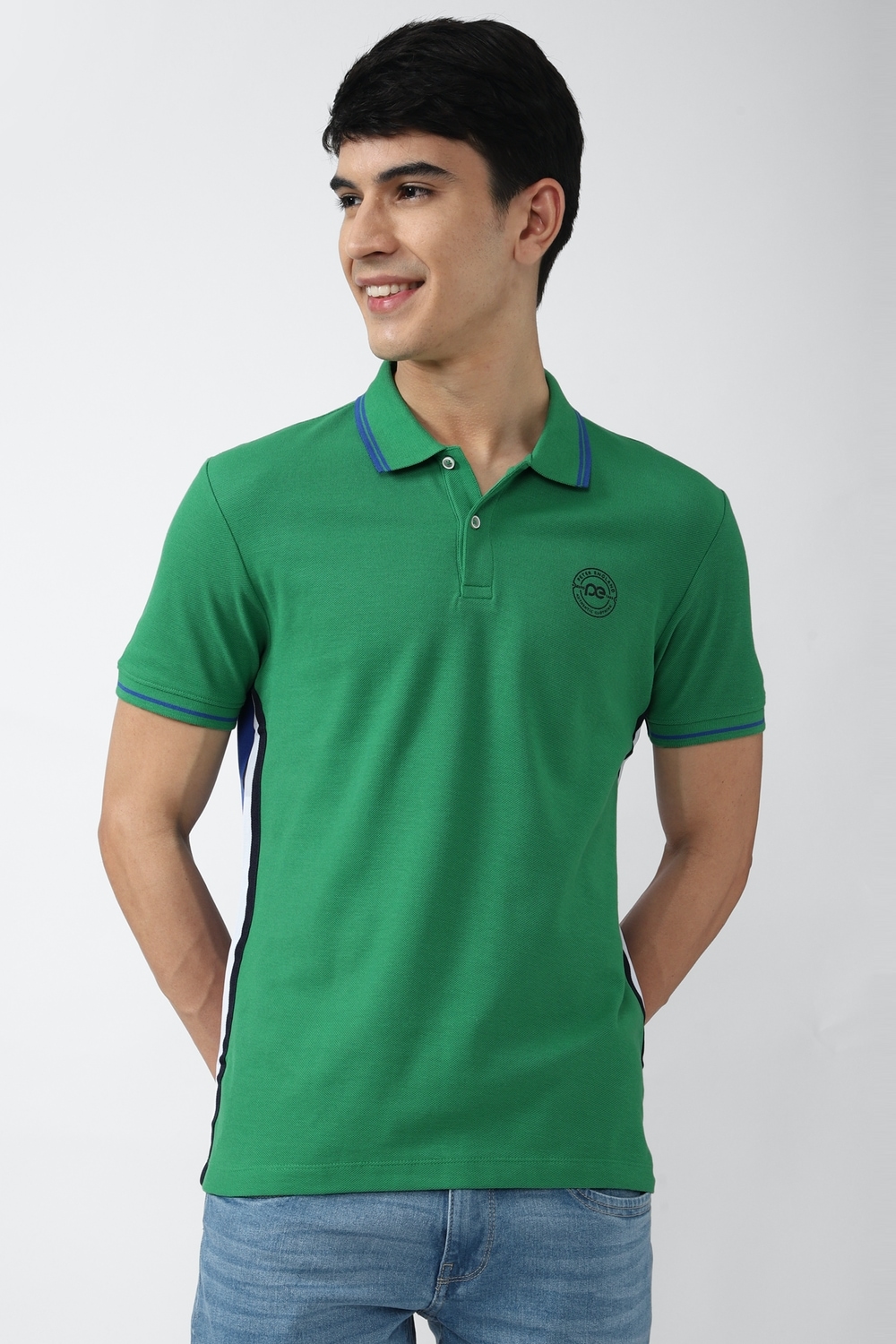Men Green Solid Polo Neck Collar T-shirt
