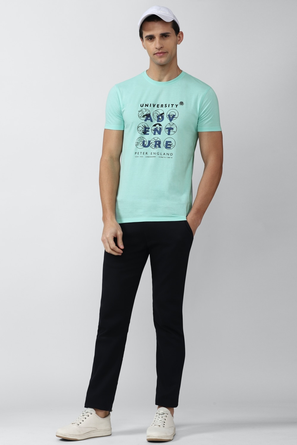 Men Blue Graphic Print Round Crew Neck Crew Neck T-shirt